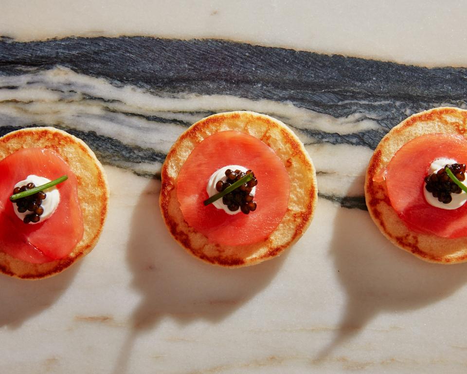 Bilinis with salmon and caviar