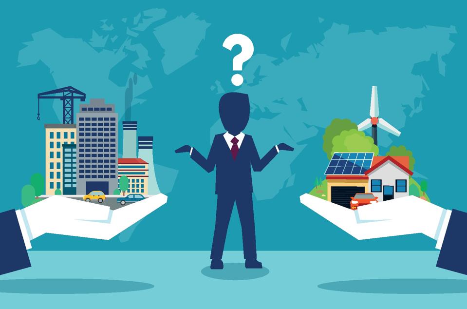 Man choosing between urban and country lives