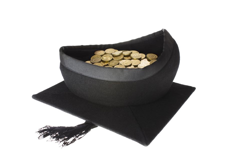 Education Costs - Mortar Board Graduation Cap Full of Coins