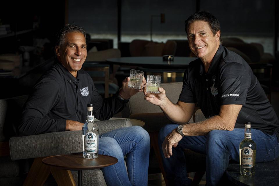 Chris Chelios (L) and Jim Bob Morris ® the co-founders of El Bandido Yankee Tequila.
