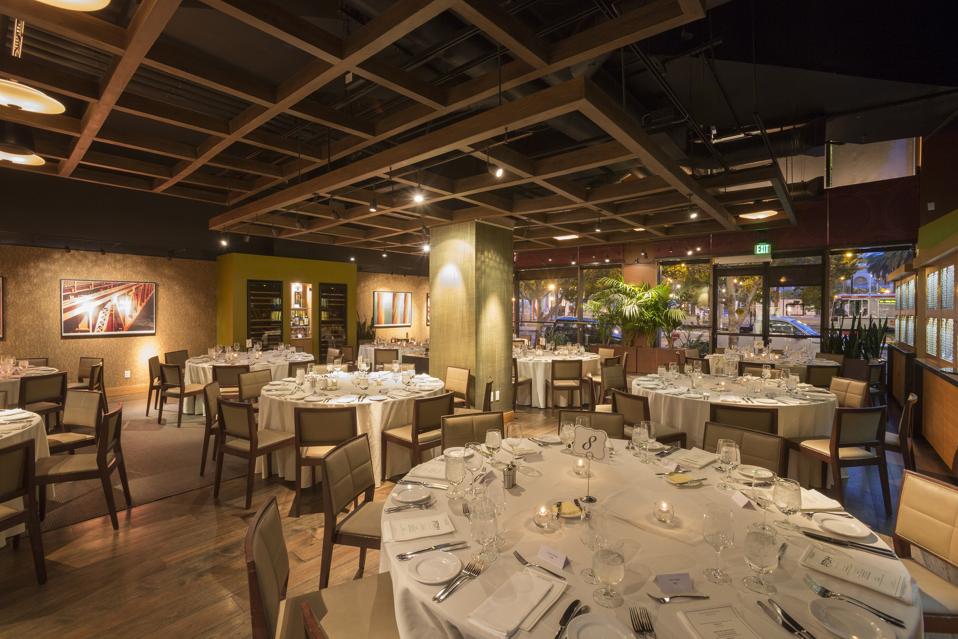 Dining Room with Wine Wall at One Market Restaurant in San Francisco, California