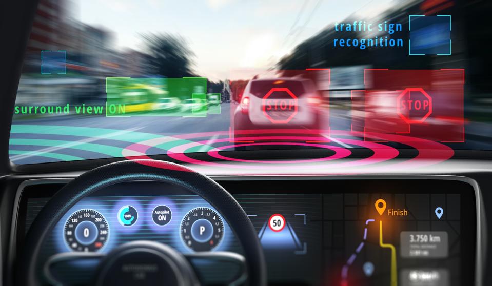 Cockpit of self-driving car, illustration