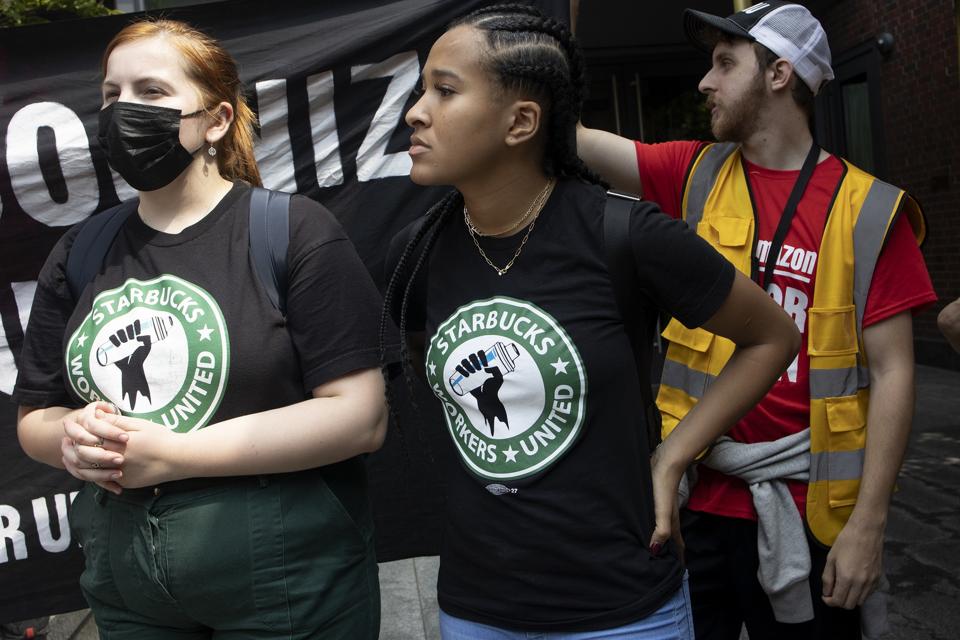 Labor Day march of Starbucks and Amazon workers