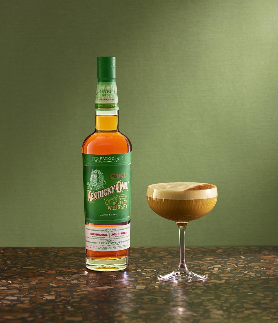 Kentucky Owl St. Patricks Edition bottle and Gaelic Flip cocktail