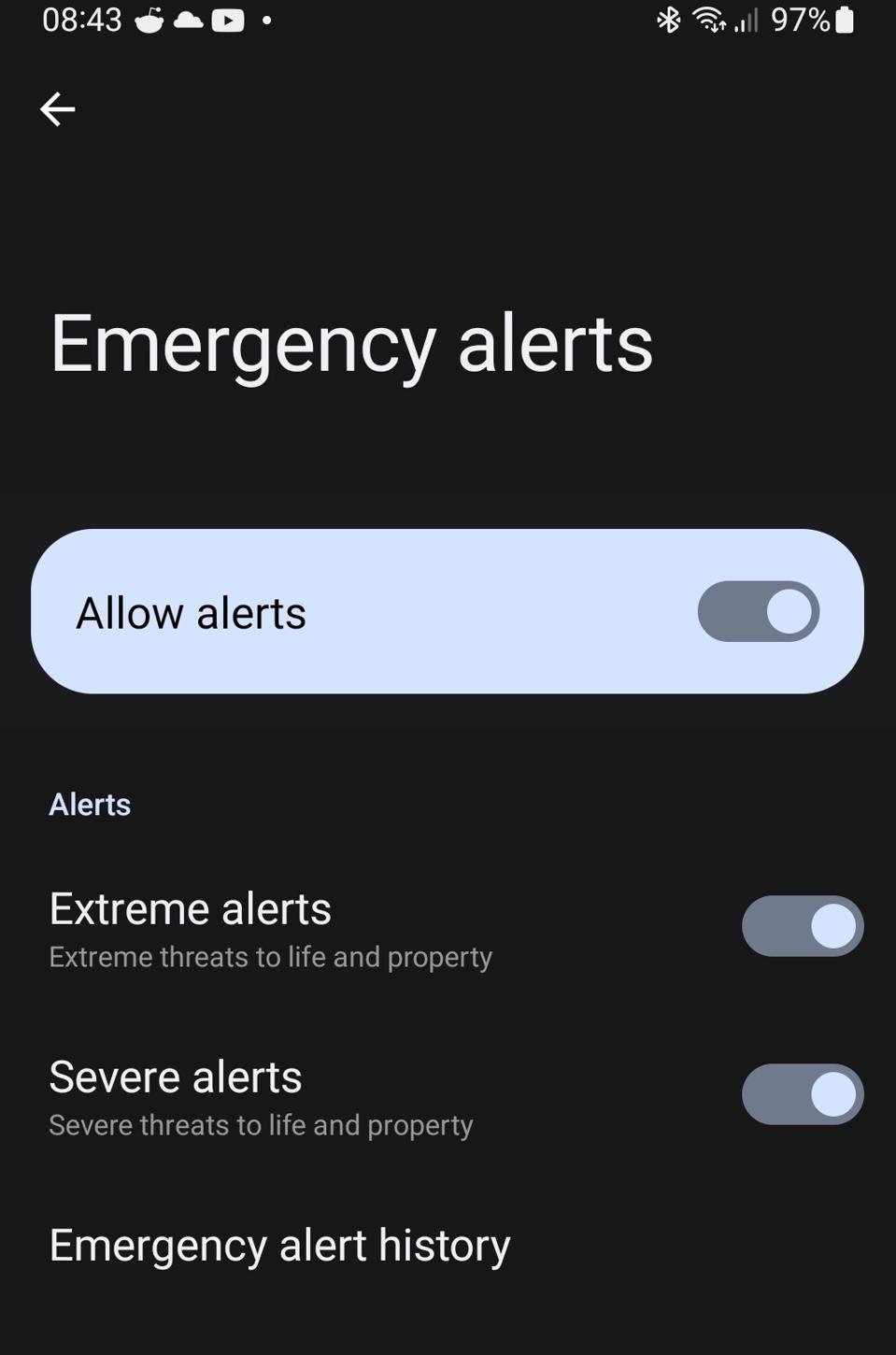 emergency alerts settings on Android phones