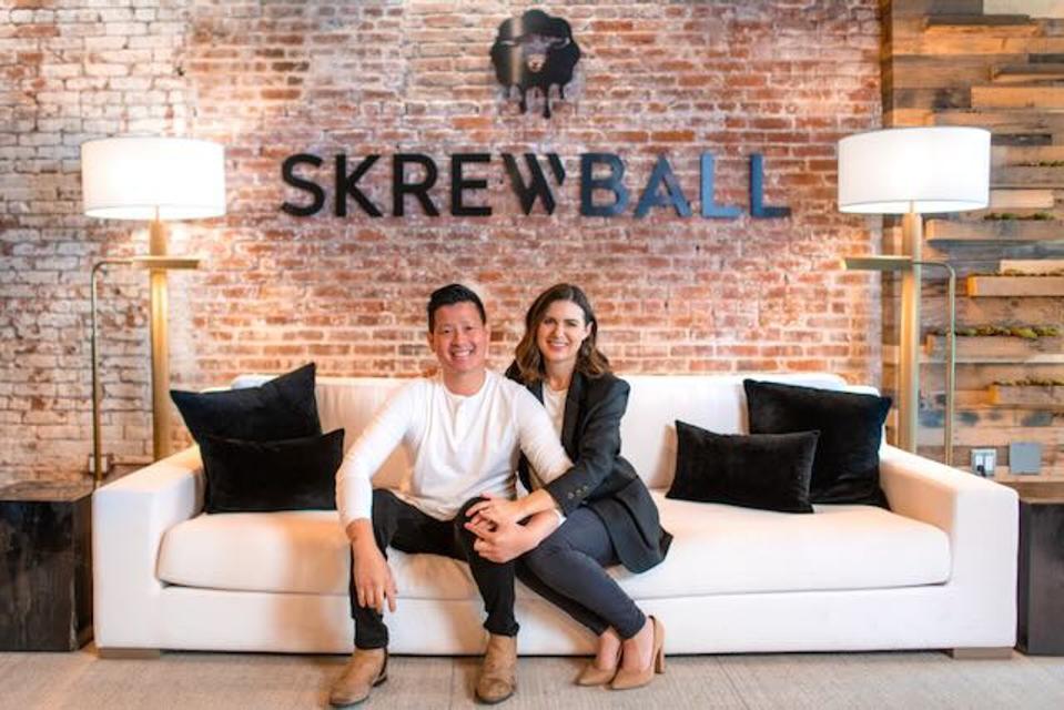 Skrewball Peanut Butter Whiskey founders Steven and Brittany Yeng.