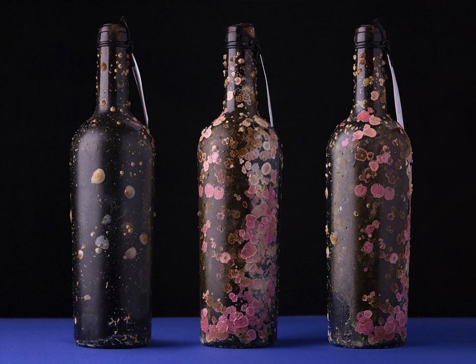three unique wine bottles