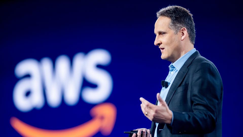 Amazon Web Services CEO Adam Selipsky delivers an address in 2021.