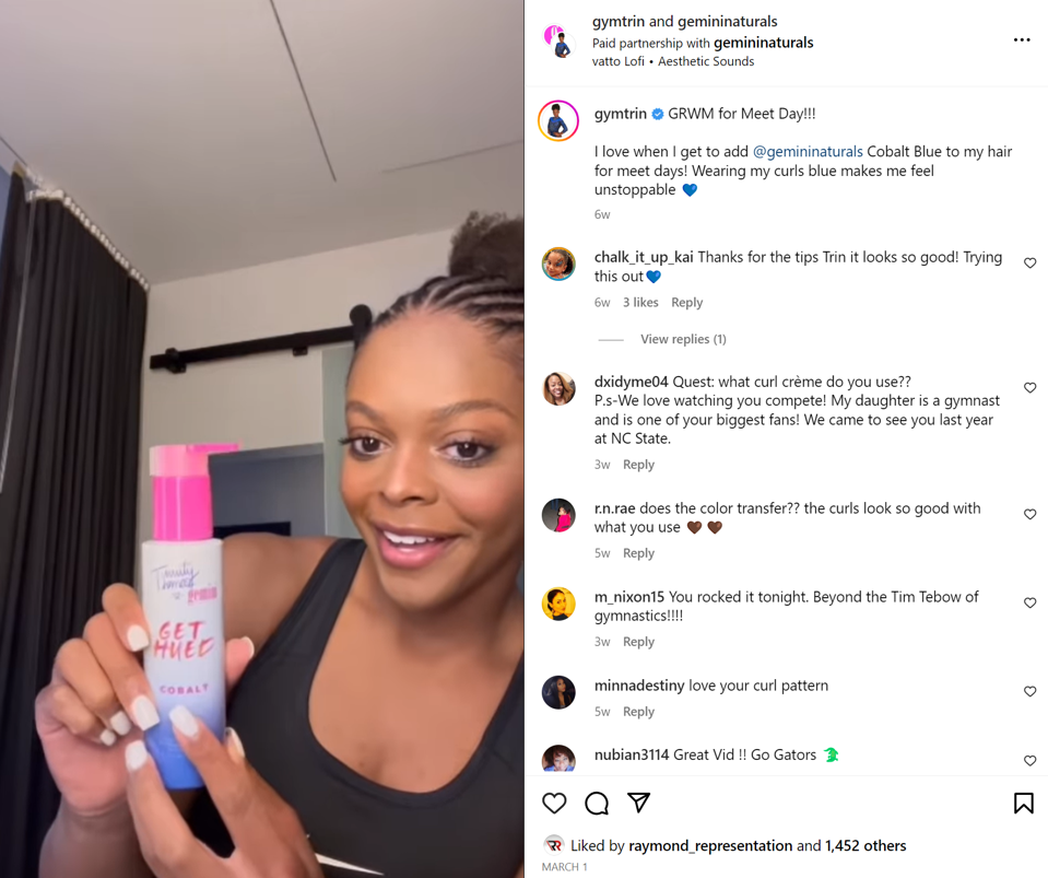 Trinity Thomas holding Gemini hair gel