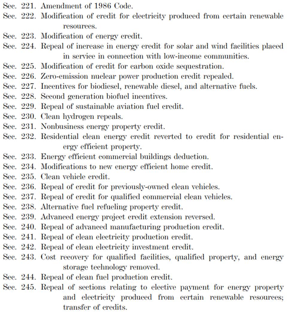 IRA Repeal Provisions