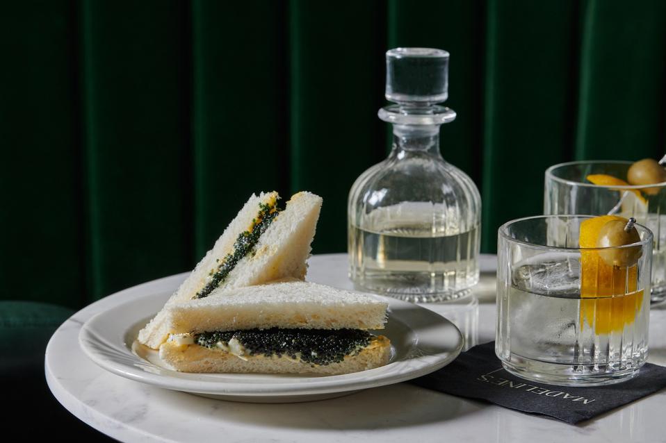 Madeline's Martini on a Rock for Two with a caviar sandwich