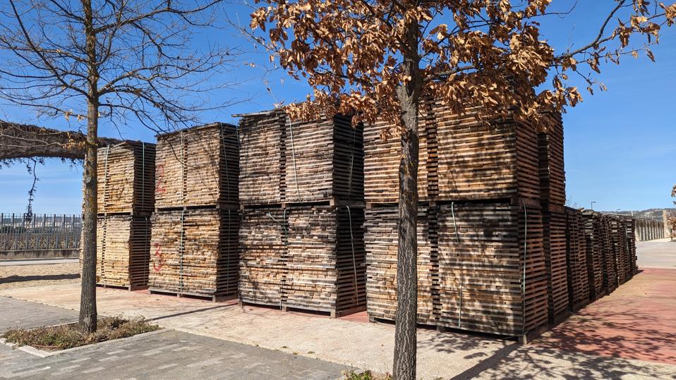 Oak aging outside of the Vegas Sicilia Cooperage Photo Credit Tempos Vega Sicilia