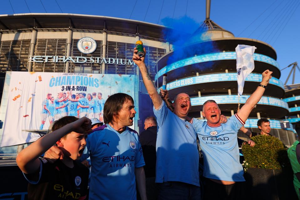 Manchester City Fans Celebrate Winning The Premier League Title