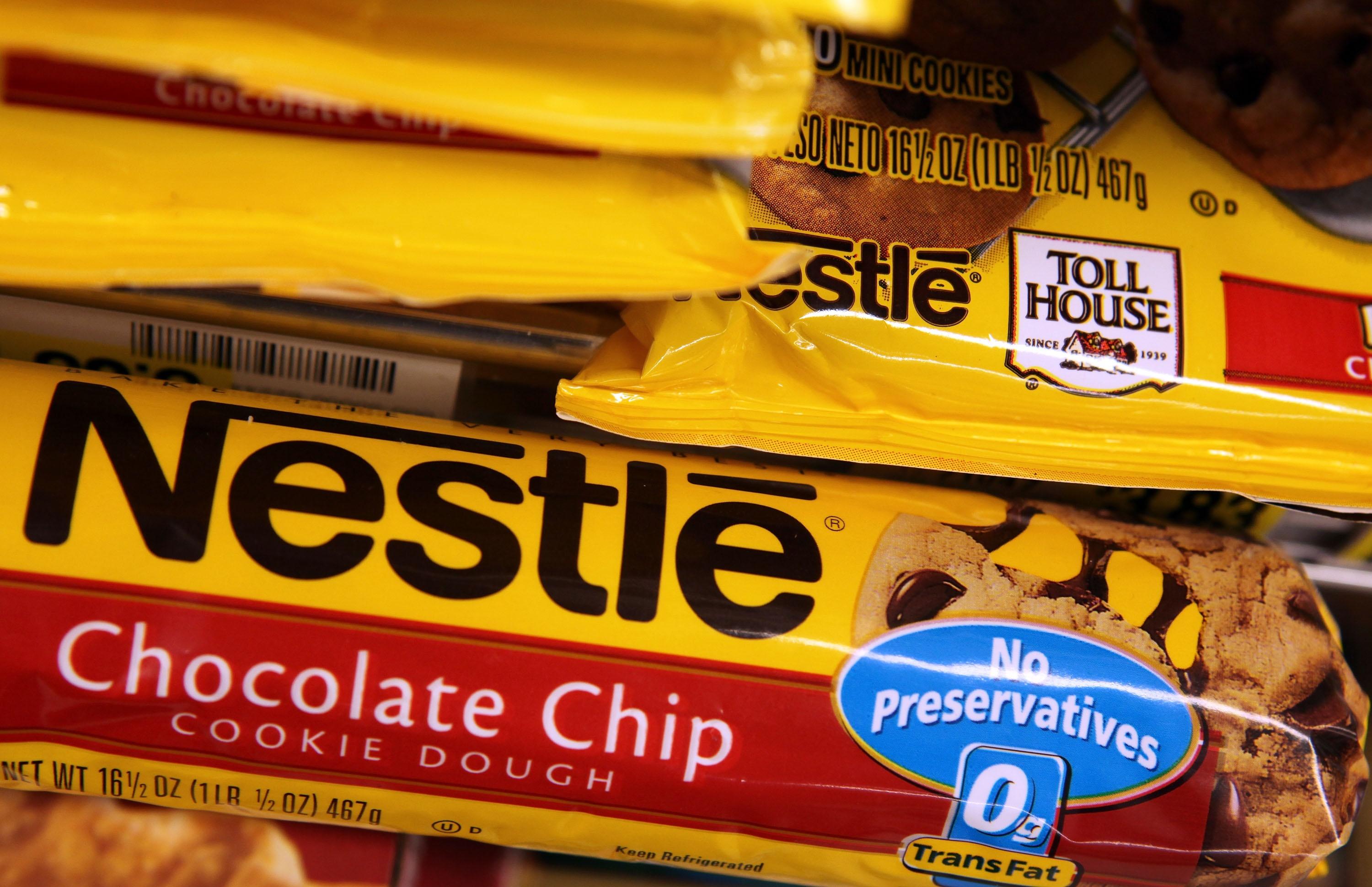 Packages of Nestle Toll House chocolate chip cookies.