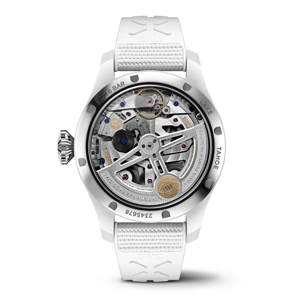 The incredibly precise perpetual calendar movement is visible via a transparent sapphire case back.