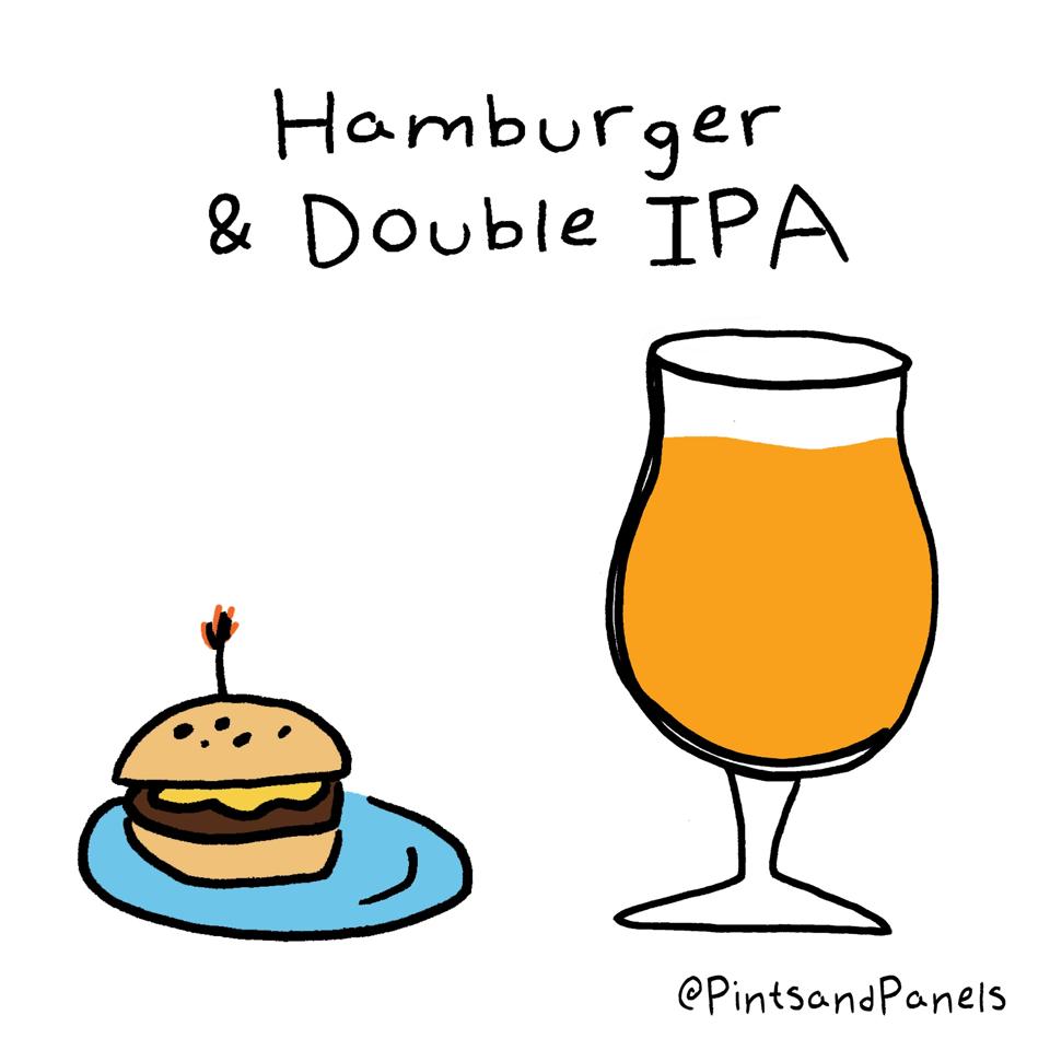 Hamburger and double IPA