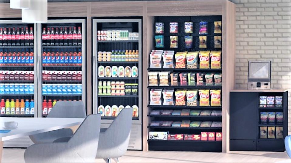 Digital impression of Neuroshop automated vending units on a big scale.
