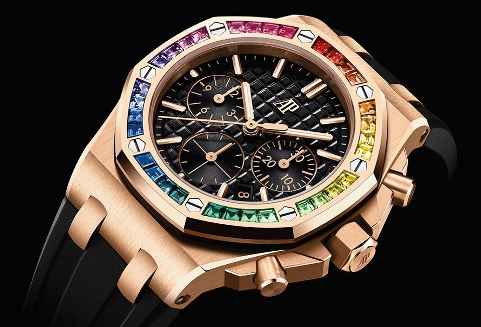 Audemars Piguet Royal Oak Offshore in 18k gold with multi-colored bezel.