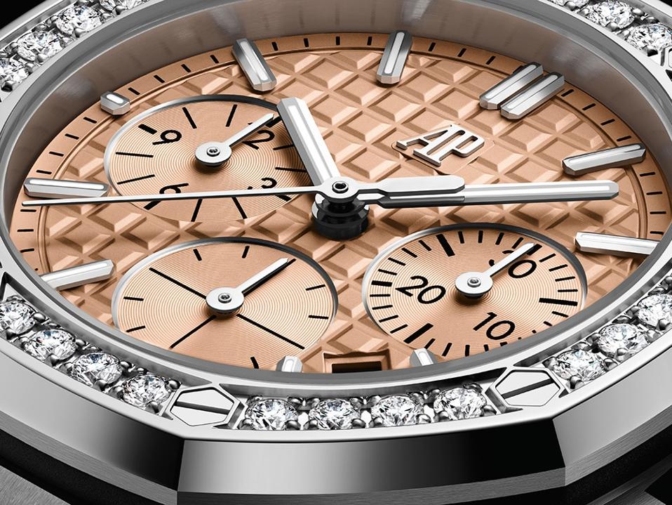 Audemars Piguet Royal Oak Offshore in stainless steel with diamond bezel.