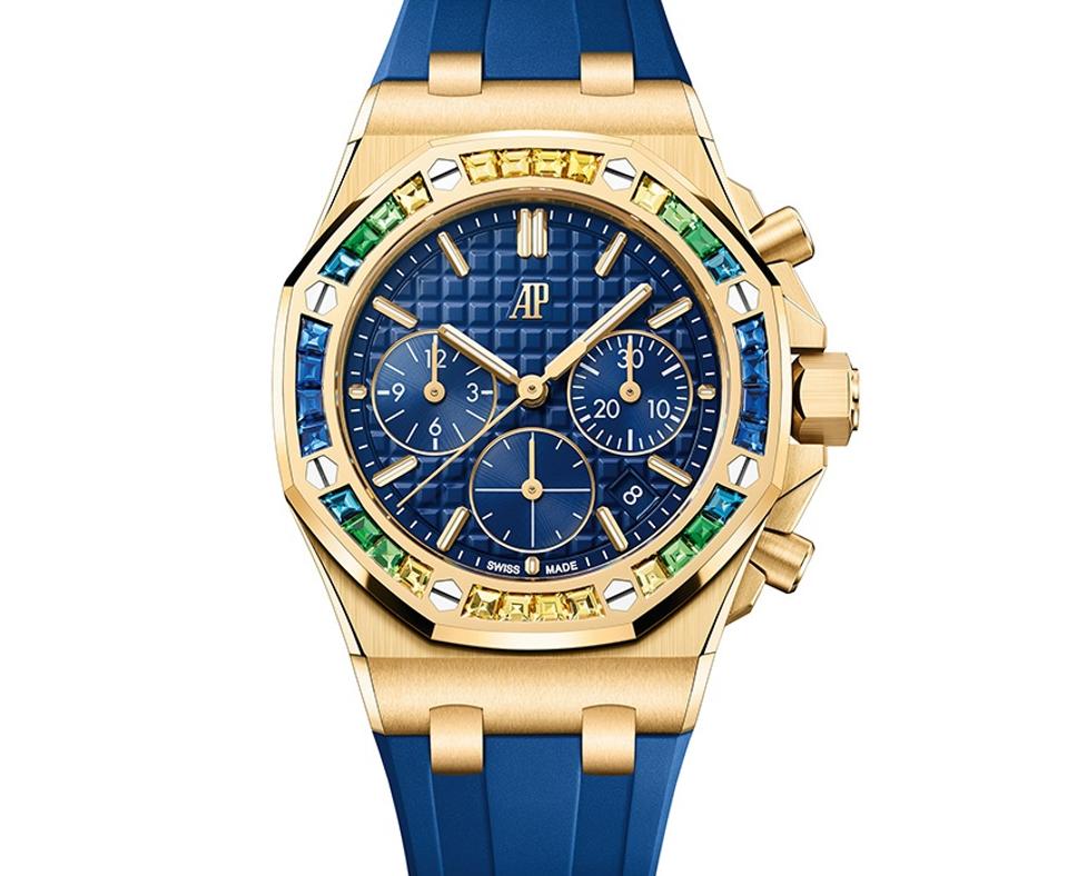 Audemars Piguet Royal Oak Offshore in 18k gold with multi-colored bezel.