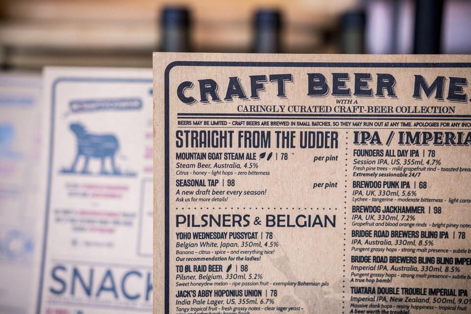 --CRAFTY COW-- This image shows a Craft Beer menu at the Crafty Cow in Hong Kong on 09 June 2015. 09JUN15 [16JULY2015 FEATURE 2 48HRS]