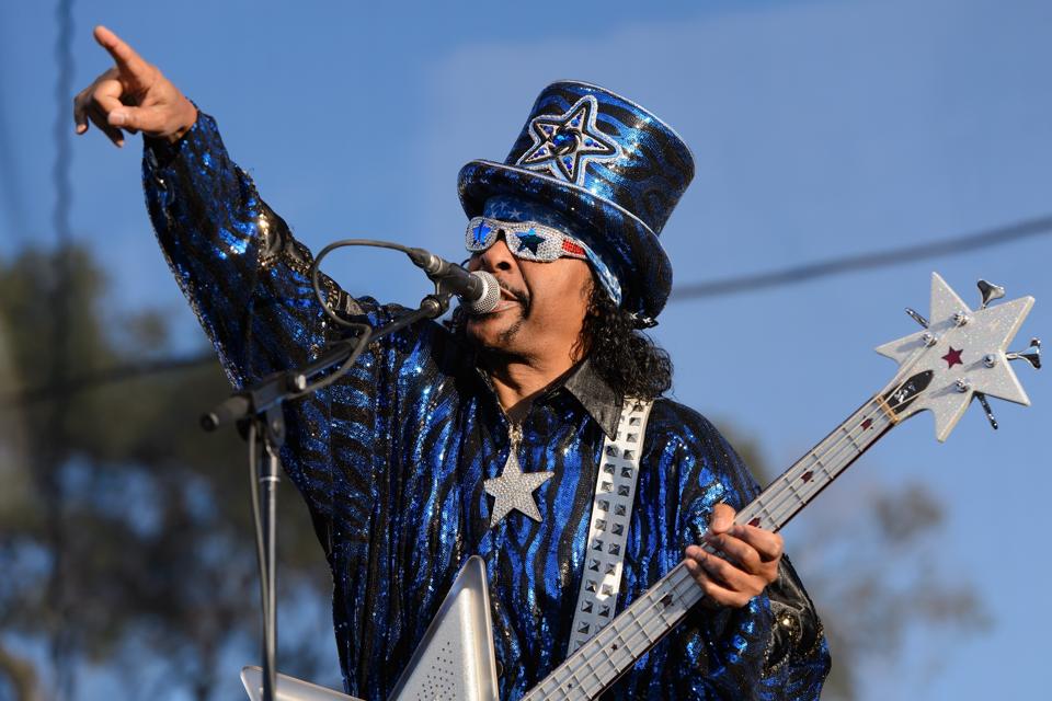 CHICAGO, IL - SEPTEMBER 12: Bootsy Collins performs during Riot Fest Chicago 2015 at Douglas Park on September 12, 2015 in Chicago, Illinois. (Photo by Daniel Boczarski/Redferns)