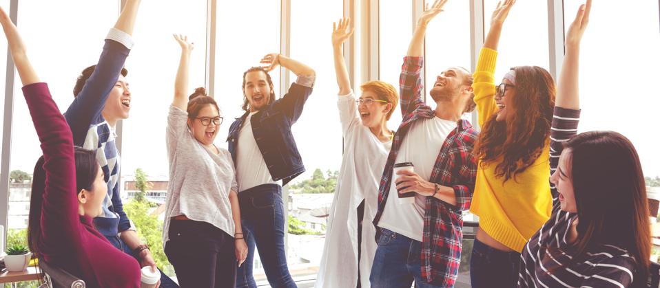 positive office culture young diverse group