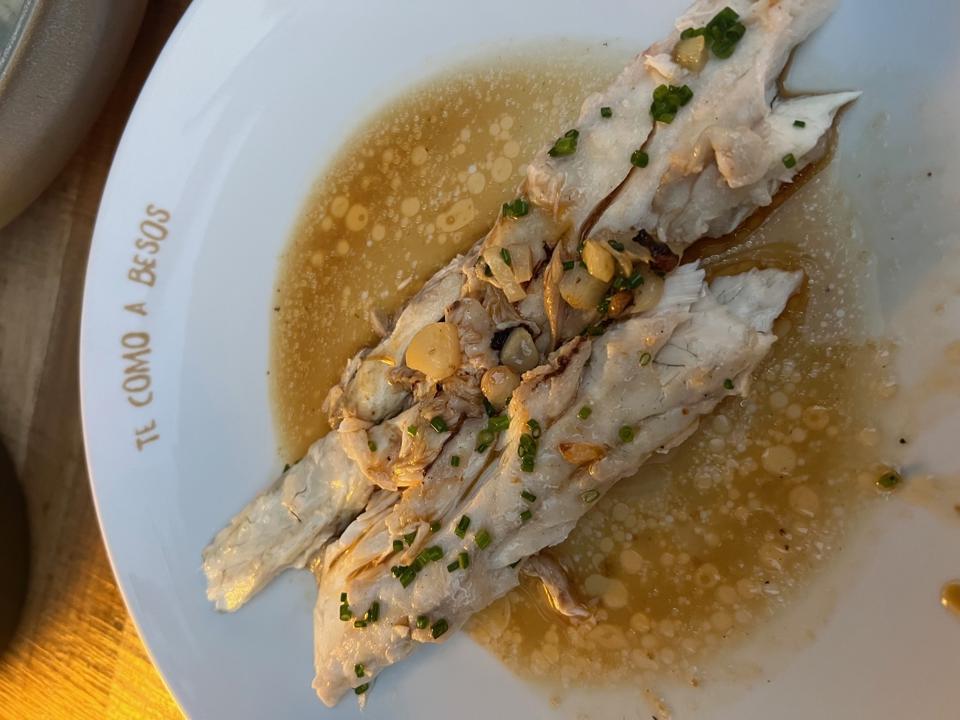 Grilled sea bass at Beso Beach