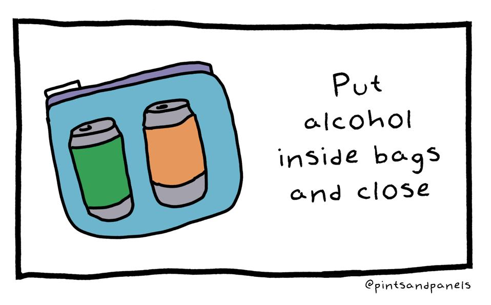 A plastic bag with two beer cans in it