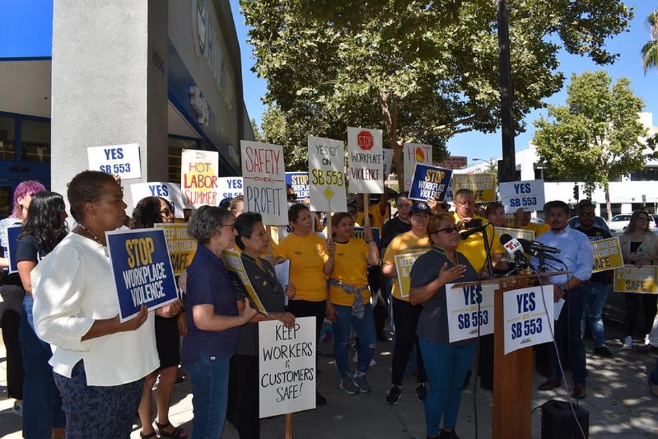 UFCW 770 and community supporters at a press conference in support of SB 553: Basic Safety Protections for Retail Workers.