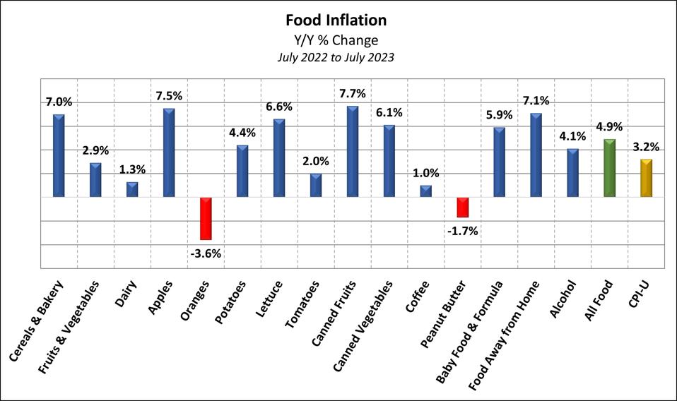 Food Inflation from July 2022 to July 2023