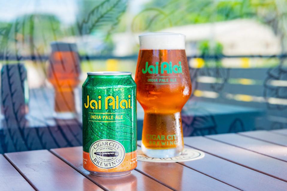 A can of Jai Alai beer and a pour in a glass