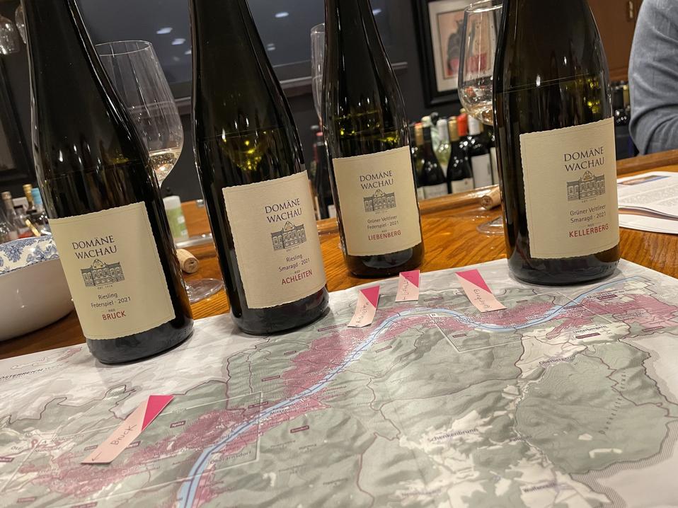 wine bottles on a map