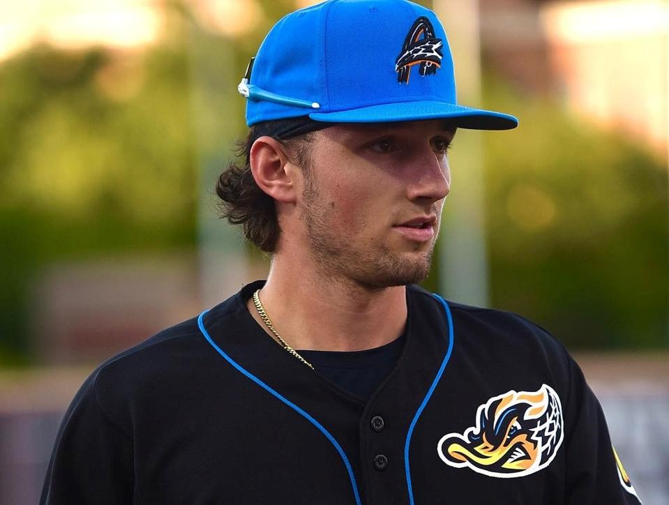 AKRON: Chase DeLauter takes the field for his Double-A debut with the Akron RubberDucks on Sept. 12. (Photo: Akron RubberDucks)
