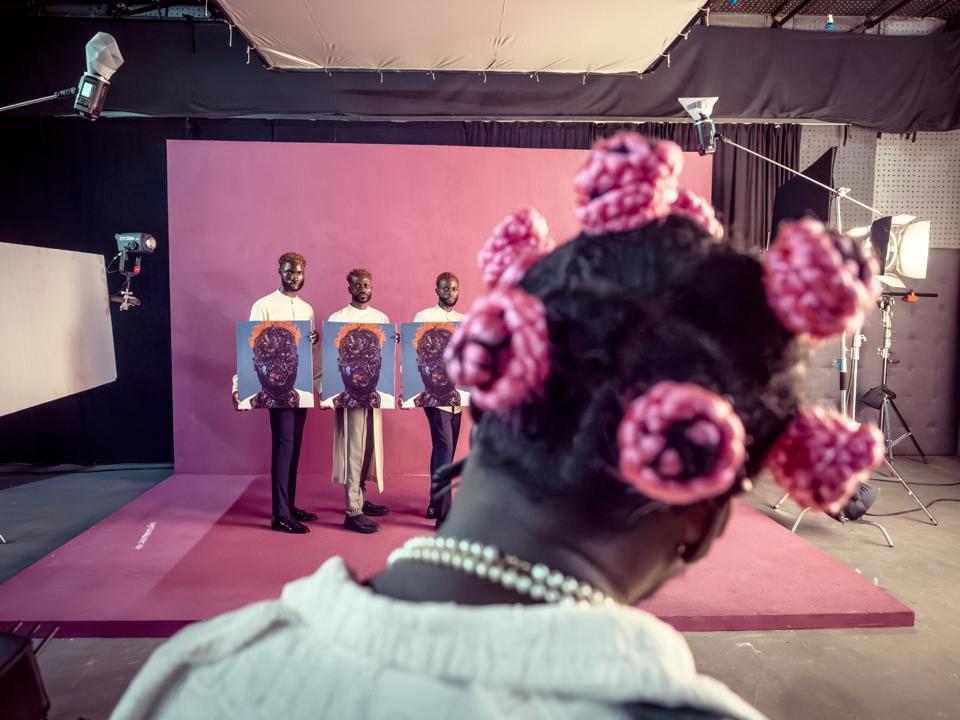 Ghanaian artist Prince Gyasi shooting Amaoko Boafo for Pirelli's 50th calendar 
