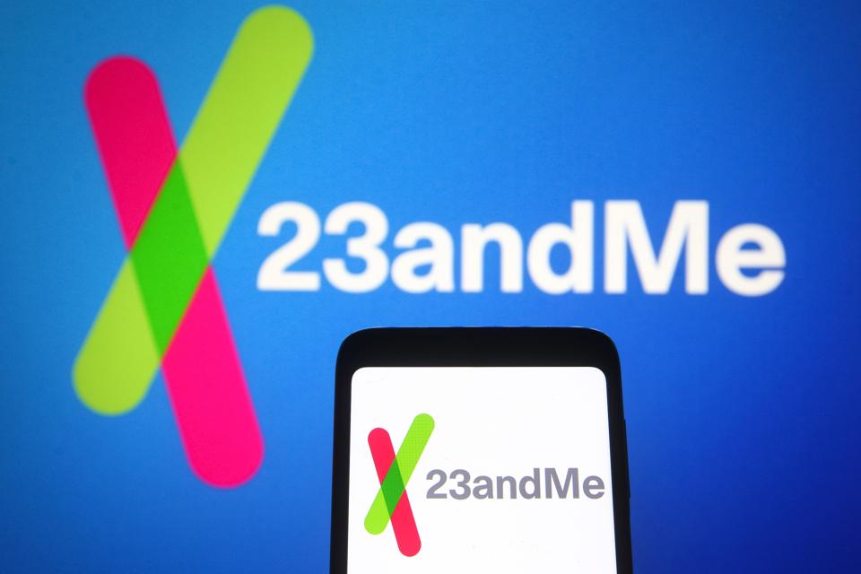 In this photo illustration, 23andMe logo of a biotechnology...