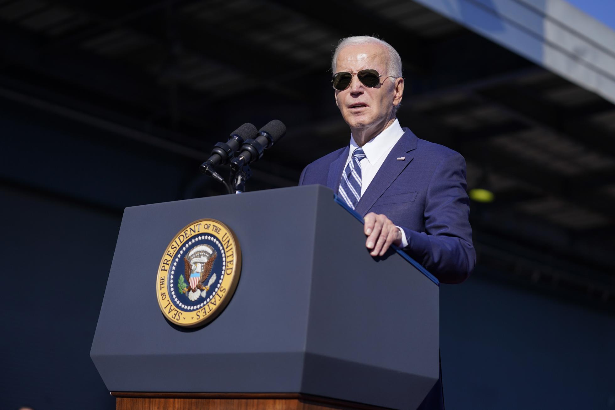 President Joe Biden speaks at Tioga Marine Terminal