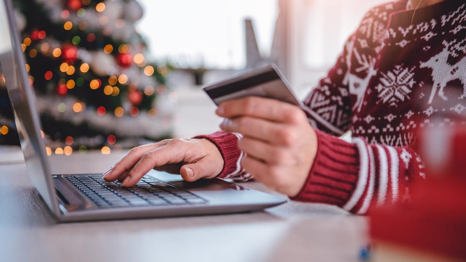 Woman holiday shopping online