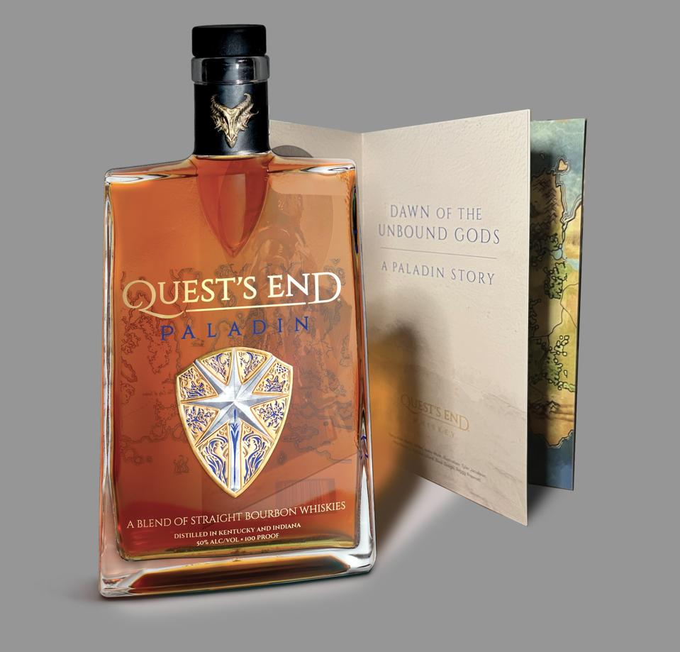 Quest's End: Paladin Whiskey and it's accompanying booklet telling the story of the bottles hero.