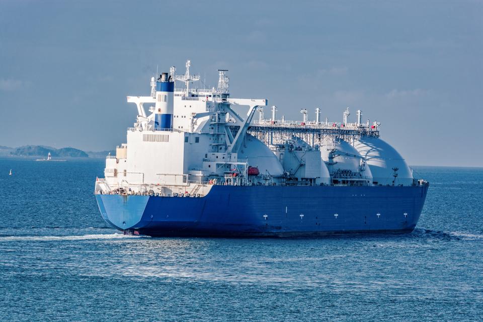 LNG tanker is passing by Singapore Strait.