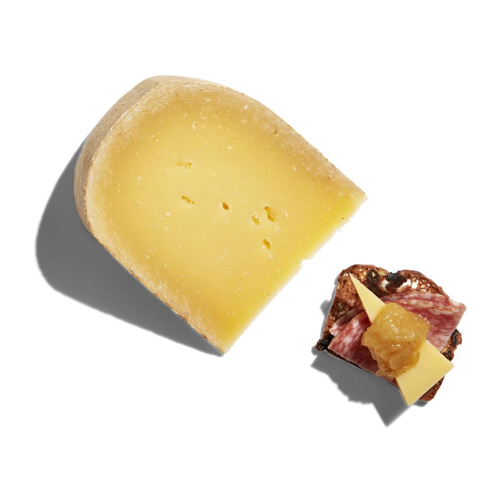 Uplands-Pleasant-Ridge-Reserve- cheese slice alongside a cheese and salami canape