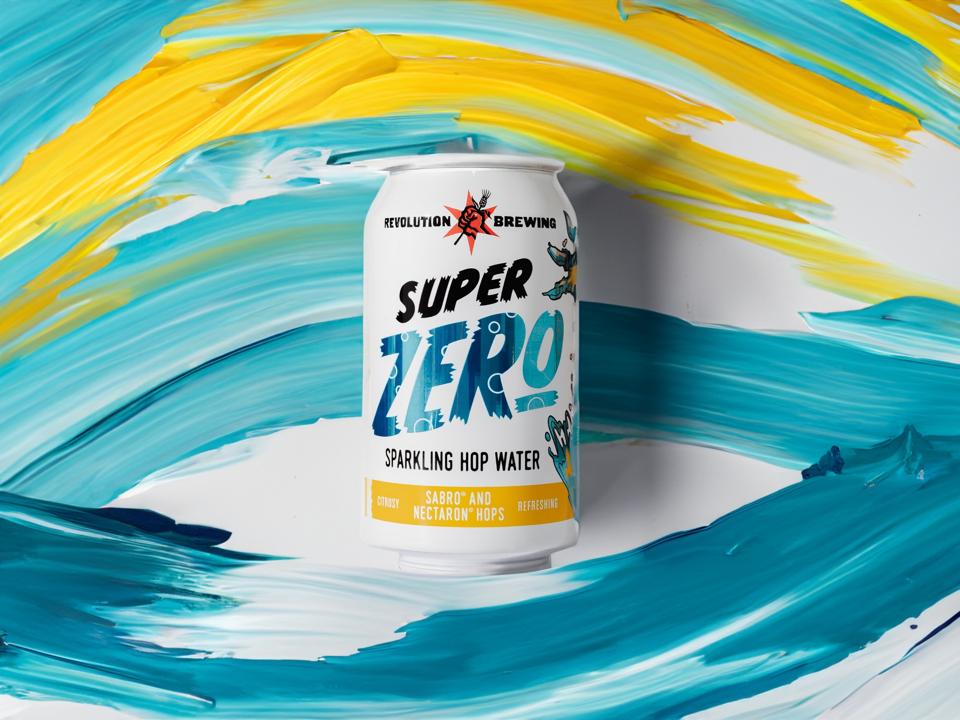 A can of Revolution Super Zero hop water.