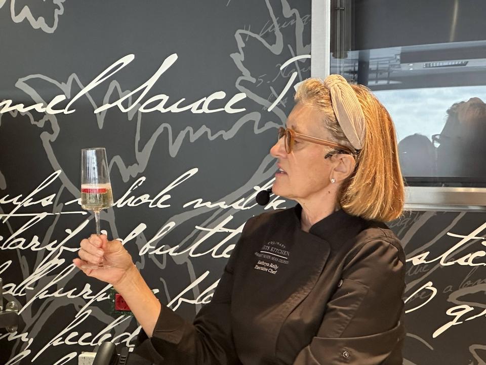 Chef Kelly teaching a class on Regent Seven Seas Grandeur.