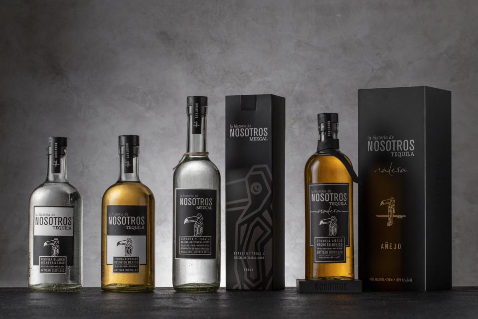 Group of tequila bottles with boxes