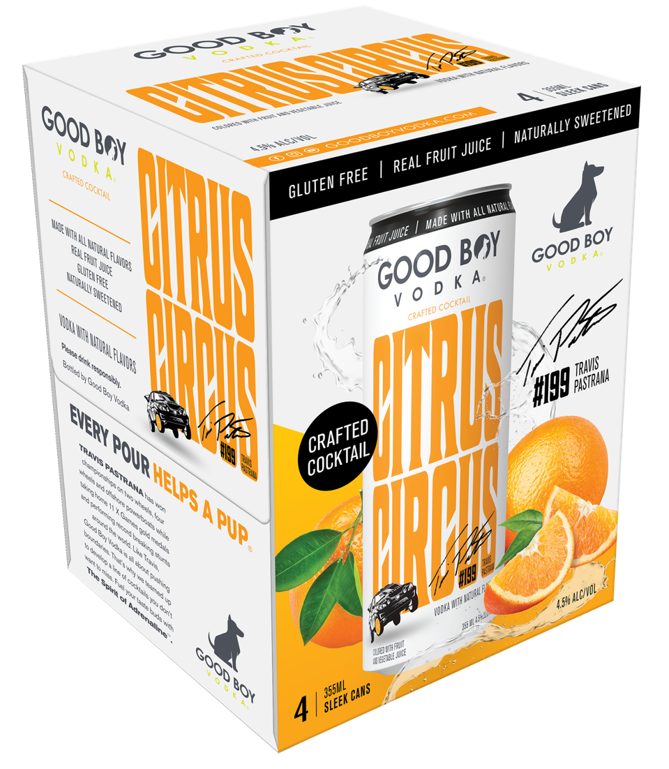 Good Boy Vodka Citrus Circus, its collaboration product with powersports legend Travis Pastrana.