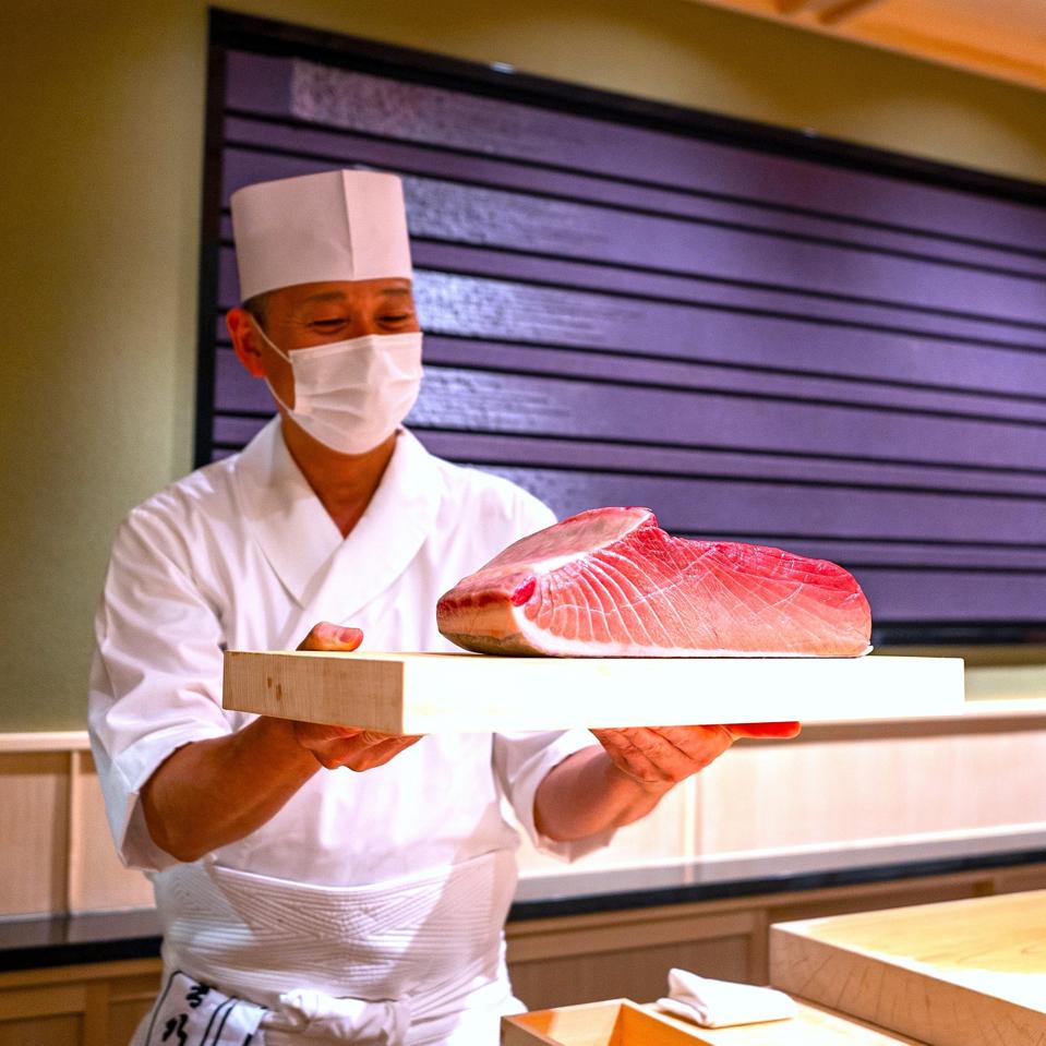 A prime cut of bluefin tuna is artfully prepared to become a gem at Yoshino New York.