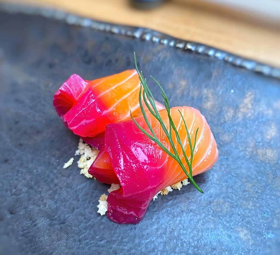 Beet Cured Ora King Salmon at Koyo, NYC.