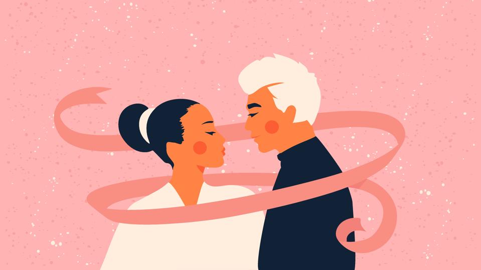 Asian loving couple. Man and woman kissing.