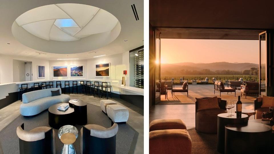 The Hospitality Center at Aperture Cellars with 'camera lens aperture" in ceiling.