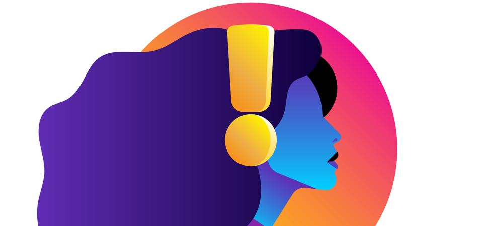 A young girl is listening to music or a podcast in headphones. Colored silhouette side view. Logo, emblem or design element.